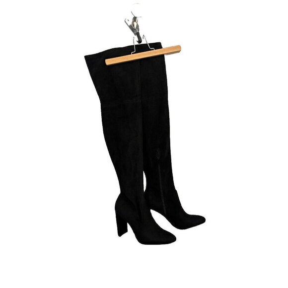 Aldo Over The Knee Sock Boots Black Women 9 Faux Suede Block Heel - Picture 1 of 15